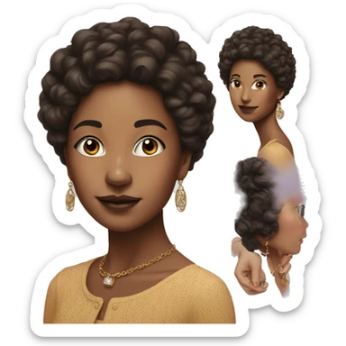 realistic portrait of girl with 70s style earrings on sticker