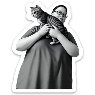 boy holding cat in greyscale sticker