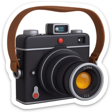 Add a brown leather strap to the vintage 3D camera emoji, keeping the old-fashioned look. Remove the background. Maintain the vintage 3D style aesthetic. sticker