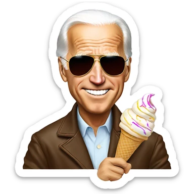 Joe Biden in aviator sunglasses eating ice cream sticker