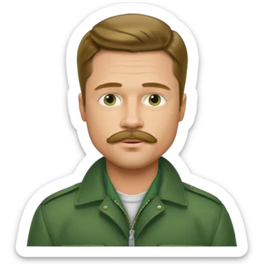 brad pitt with stache, wear green jacket sticker