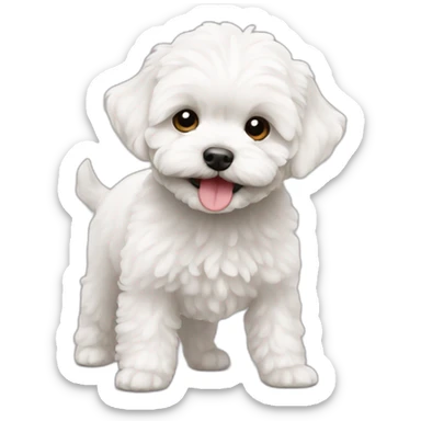 a white maltipoo pinching sticker