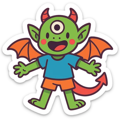 kid character that is 20% dragon, 60% alien, and 20% demon sticker