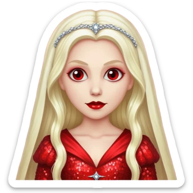 Bride of Dracula with long platinum blonde hair, red sequin outfit sticker