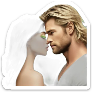 Chris hemsworth kiss blond woman with green eyes amd very very very long hair sticker