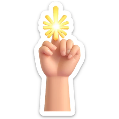 radiant hand with beams of light, pointing at the viewer, symbolizing the finger of god, no text sticker