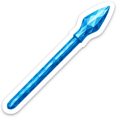 Transform the spear into a diamond version, matching the color, faceted texture, and shine of the diamond chestplate reference. Keep the exact shape and proportions of the original spear. Transparent background. The style should reflect a diamond faceted look with shine and clarity. sticker