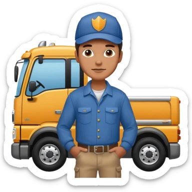 Kamyon şoförü Yarı Kamyon Karikatür çizimi kamyon yan dursun şoför de dışarda yanında olsun sticker