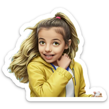 smiling girl in yellow jacket sticker