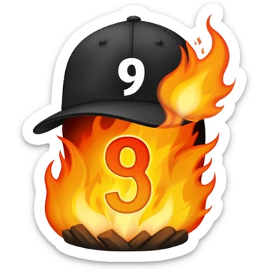 black cap on fire with number “9” on it sticker