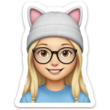 Blonde girl wearing cat  glasses and beanie, long hair sticker