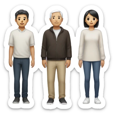 The image of three Asians standing side by side and holding each other's hands and Hold out a hand while looking at the front sticker