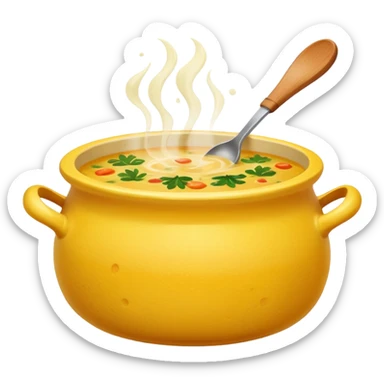 yellow pot with soup sticker