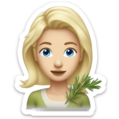 woman with blond Hair and Blue Eyes growing rosemary out of her head sticker
