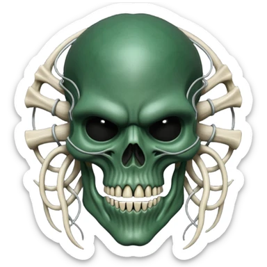 HR giger, wires, dark green flesh undead sorcerer, head. bones and skin sticker