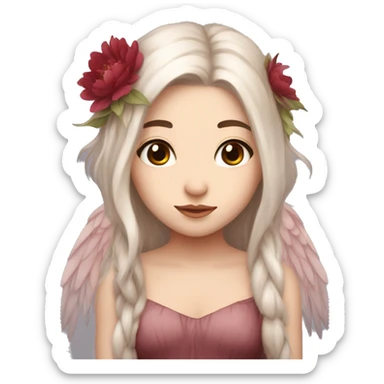 Beautiful, peony, fairy, light beige, long dark red hair, big wings, fair skin sticker