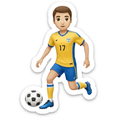 Persian soccer player in full soccer team kit with a yellow top, blue shorts and white socks, no soccer ball sticker