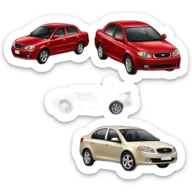 Car Geely CK in beige color next to Aveo in red color sticker