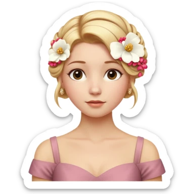 Cinematic Realistic pilates Girl Portrait, depicted with lifelike skin texture, subtle rosy undertones, and soft natural lighting that enhances the gentle contours of her face. Her intricately detailed golden blonde hair is elegantly styled in an updo, sticker