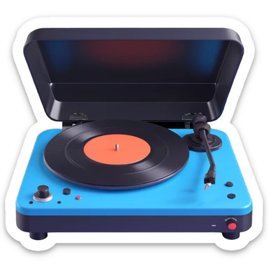 Make the Technics-style turntable look more vintage with playful rounded features in a Disney Pixar 3D style. Use black and blue as the main colors, avoid neon colors entirely, and keep the look vintage and playful without neon. sticker