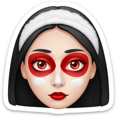 woman with white powder under her nose, wide red eyes, simple and expressive, iOS emoji style, no background sticker