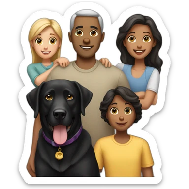 a family of 5 people with a black labrador sticker