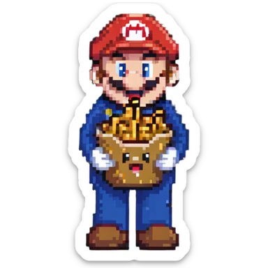 Mario character eating french fries sticker