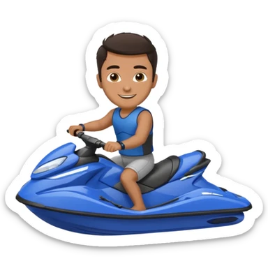 Dark tan male dark make on a blue jet ski no sunglasses sticker