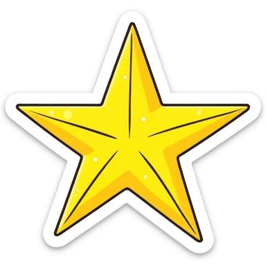 3D golden star with soft glow, five sharp symmetrical points, lots of glitter particles, cartoon style, friendly appeal, pastel yellow background, Pixar-inspired lighting sticker
