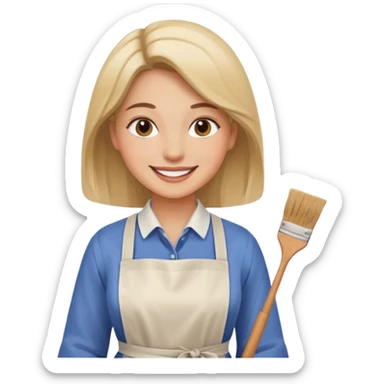 Hold. Women painting smilling tablier sticker