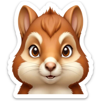 Cinematic Noble Squirrel Portrait Emoji, Poised and regal, with a nimble, agile build and a lush, well-groomed Fur of rich auburn and cream, deep-set soulful bright eyes, Simplified yet sharp and sophisticated features, highly detailed, glowing with a soft, dignified glow, high shine, intelligent and spry, stylized with an air of woodland charm, focused and attentive, soft glowing outline, capturing the essence of a watchful and confident rodent, so majestic it feels as though it could scamper out of the screen with effortless authority! sticker
