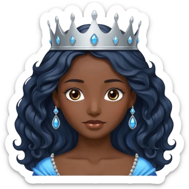 Por favor hazme el emoji de la princesa pero morena con el pelo negro y ondulado y largo, los ojos marrones y la corona plateada con jollas azules sticker