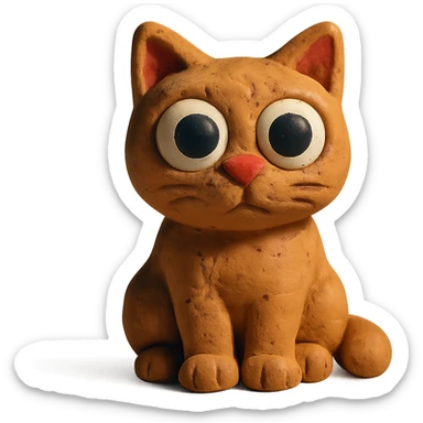 cat sitting with big eyes and soft lighting in claymation style sticker