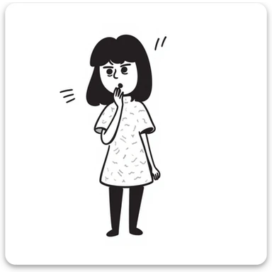 Sameko Saba, a vtuber character, looking scared, hand drawn doodle style sticker