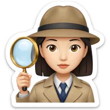 female detective, asian, magnifying glass sticker