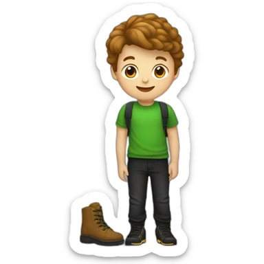 jongen met een bruine huisdkleur en groen en t-shirt en zwarte broek en zwarte schoenen sticker