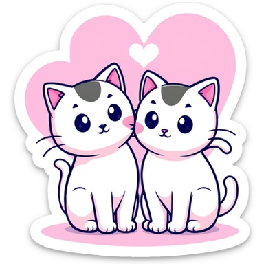 two cats in love, sticker style with pink hearts sticker