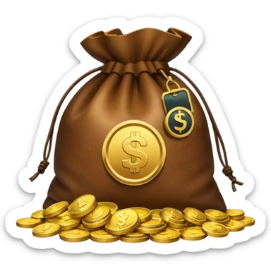 bag of money with a video play button icon on the bag, no dollar sign, with a pile of coins at the side sticker