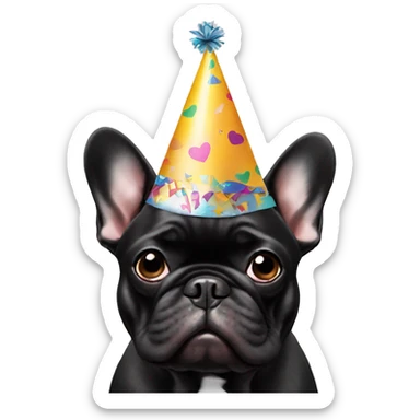 black french bulldog with a party hat sticker