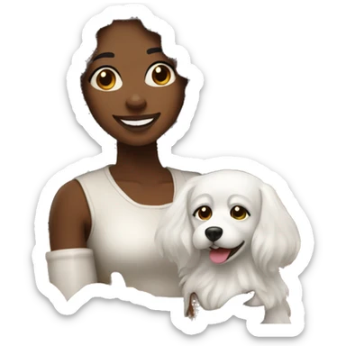 Long haired Black woman with a white dog wishing a happy Thanksgiving  sticker