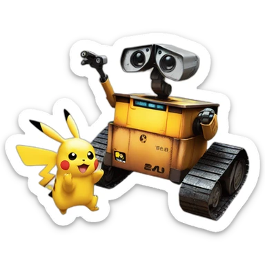 Wall-e runs over pikachu sticker