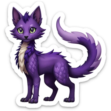 Kawaii dark purplish blackish edgy fantasy ethereal feline-vernid-sergal-fursona animal creature with a tufted tail full body with intricate markings  sticker