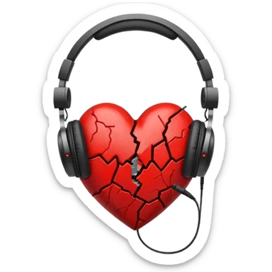 A broken red heart with wired headphones around it sticker