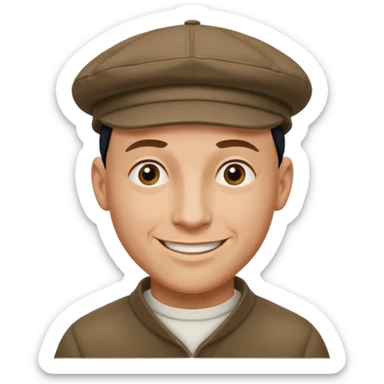 a bald man wearing a old english style cap looking really hopeful sticker