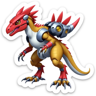 Furry maned Cool Edgy Futuristic shiny colorful cyborg-Digimon-Fakemon-Guilmon-Velociraptor-Mecha full body  sticker