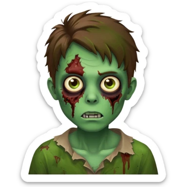 zombie slime youthful face, messy brown hair, sticker