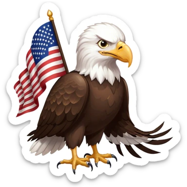 Bald eagle with an American flag behind it  sticker
