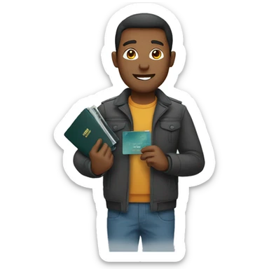 man holding passport sticker