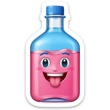 Smiling bottle of oil pink with silly face tongue out blue top sticker