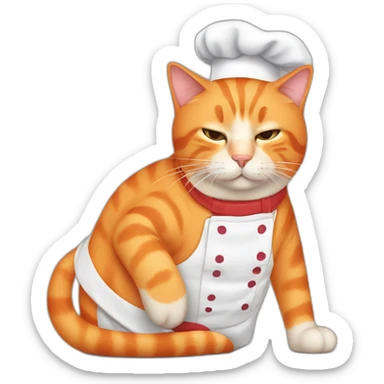 funny sleepy orange cat with chef attribute sticker